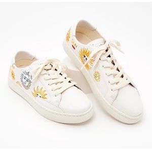 Soludos Leather Lace-Up Embroidered Sneakers